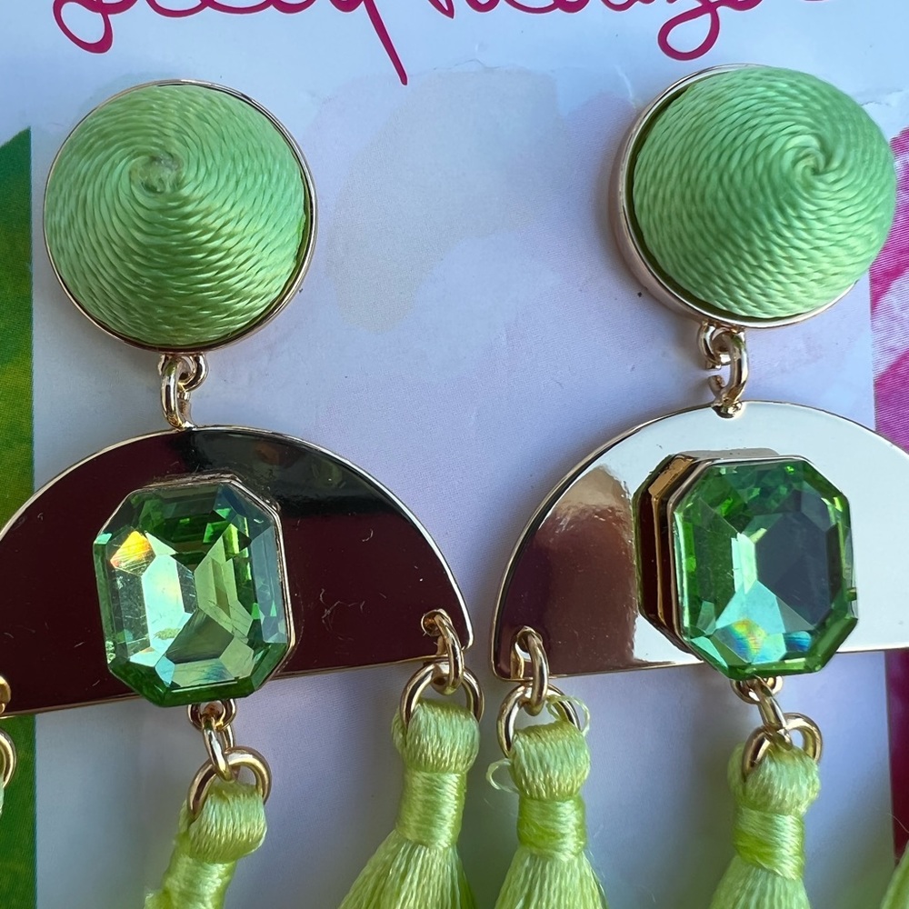 Lilly Pulitzer Boho Babe Earrings - Matcha Green w/pretty drawstring pouch